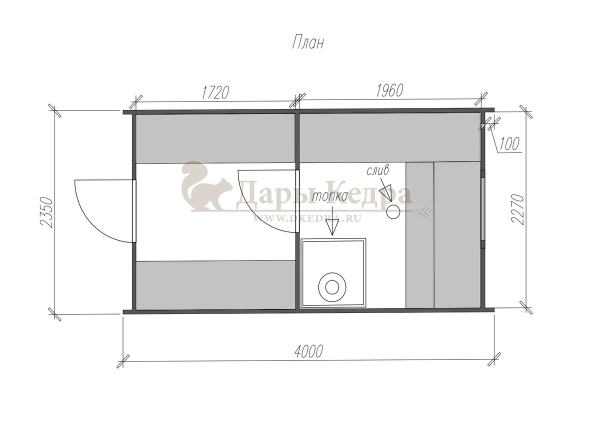 Баня «Викинг» из кедра 4х2,35 м