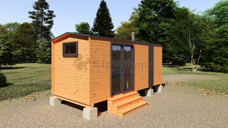 Каркасная баня «Барн» из кедра 5х2,2 метра с боковым входом